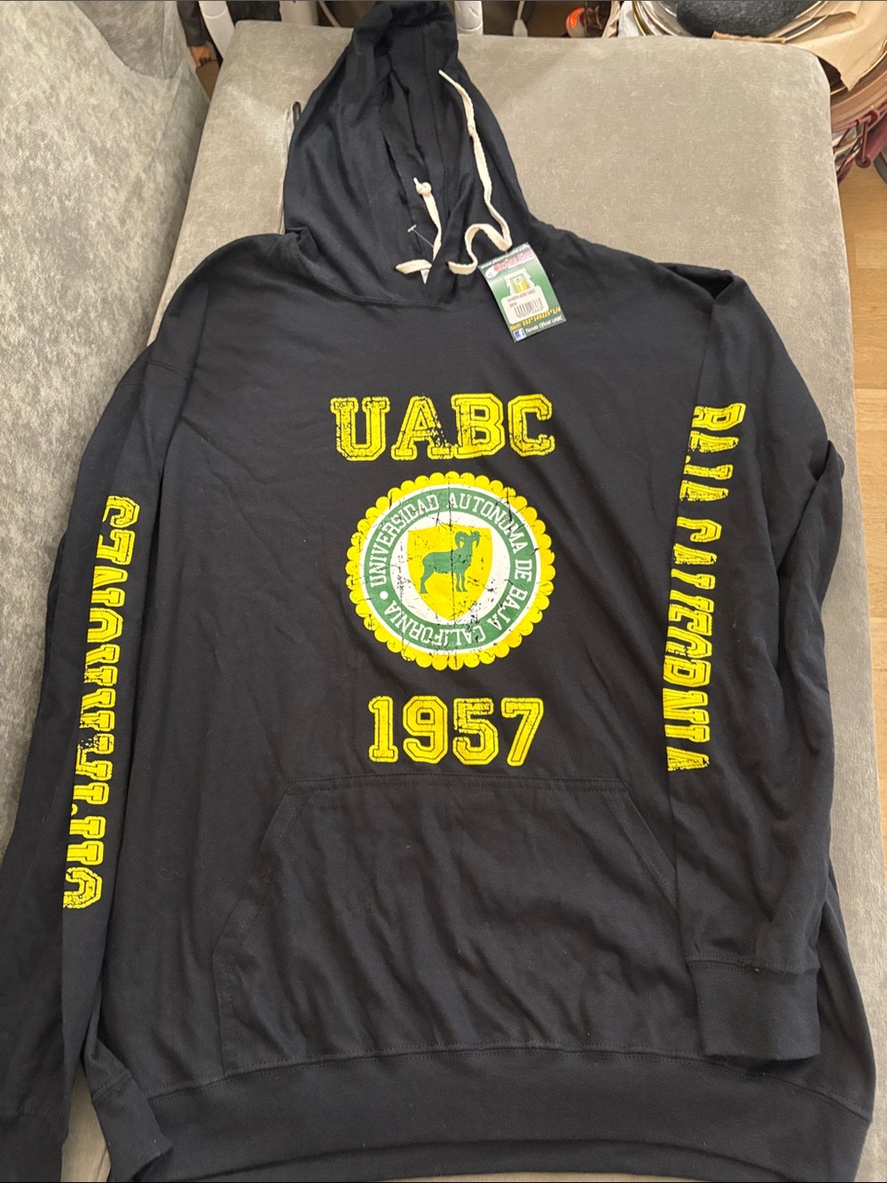 University Crest Black Hoodie with Yellow Seal